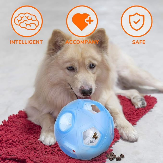 LumoLeaf Dog Treat Ball Toy, 7” Interactive Puzzle Feeder for Medium & Large Dogs, Treat Dispensing Toy with Adjustable Difficulty, Mental Stimulation & Slow Feeding, Blue, 18cm