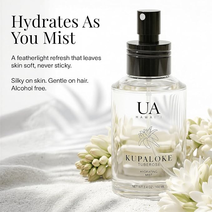 Kupaloke Tuberose Body and Hair Mist from Hawaii, Hair Perfume for a Light, Hydrating Refresh, Body Mist for Women and Men, Alcohol-Free, With Moisturizing Hyaluronic Acid & Glycerin, 3.4 oz