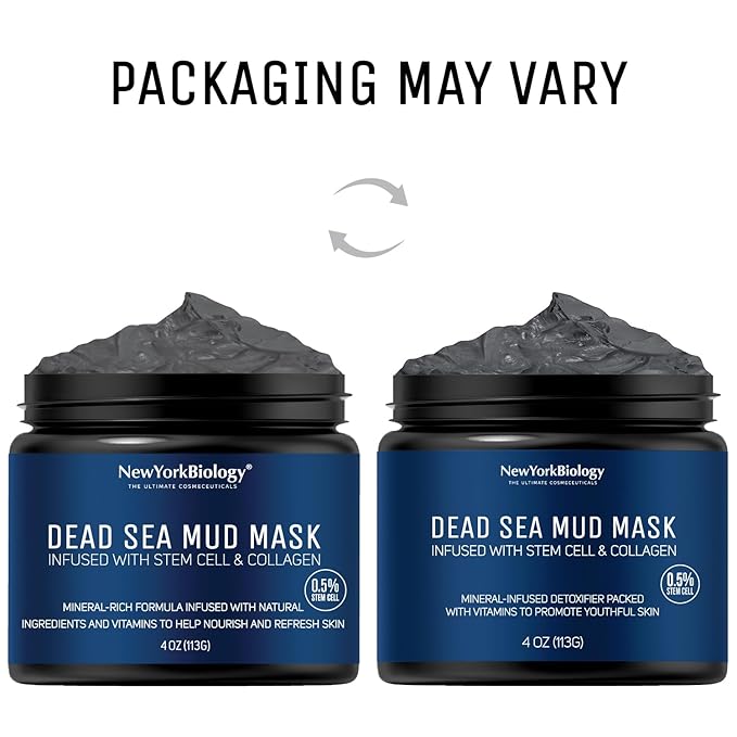 New York Biology Dead Sea Mud Mask for Face, Body | with Stem Cell and Collagen | Spa Quality Pore Refiner for Oily Skin | Natural Skincare for Women, Men | Tighten Skin | 4 oz (Pack of 2)