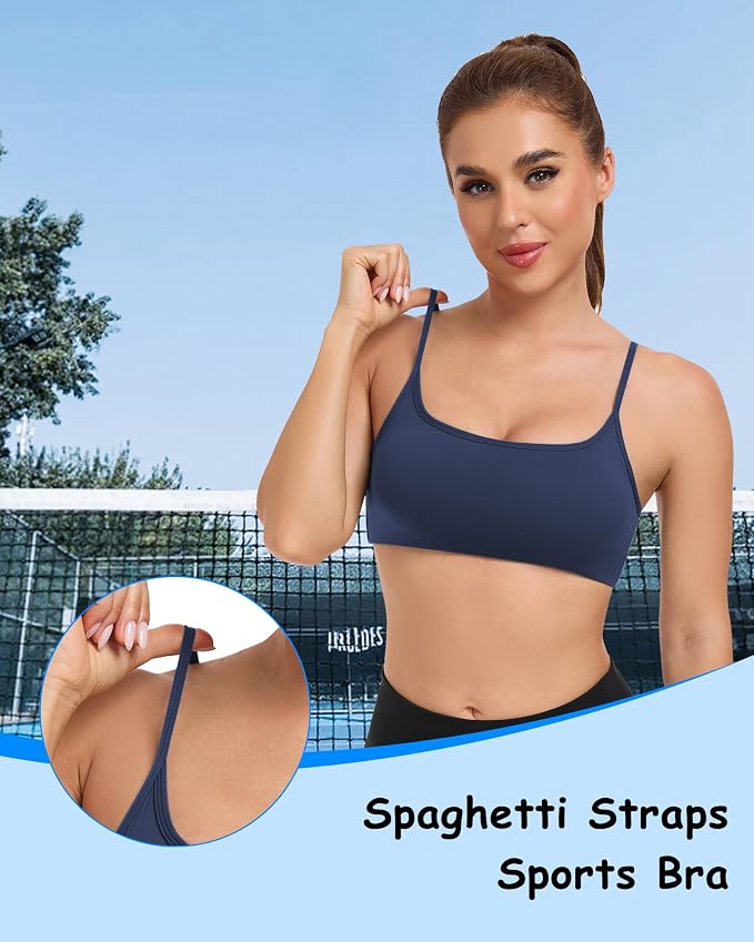 QUOJIZY Sports Bras for Women Open Back Workout Tops for Women Yoga Bra Spaghetti Straps Twist Back