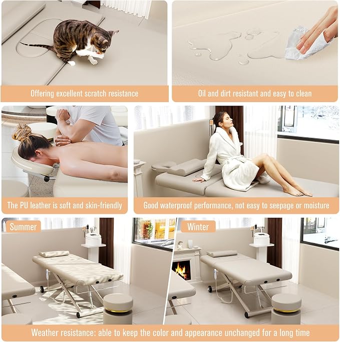 Olela 2 Motor Electric Massage Table, Heavy Duty Massage Table with Electric Backrest & Electric Lift, 31.2" Wide Professional Esthetician Bed for Spa, Beauty, Treatment, Metal Frame, PU Leather