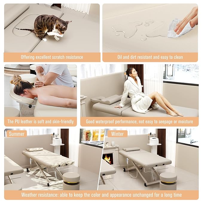 Heavy Duty Electric Massage Table, Electric Lift and Electric Backrest 2 Motor Adjustable for Treatment / Medical Spa / Facial Bed / Beauty Bed / Massage Bed and More - 32 Wide x 75 Long, Beige Gray