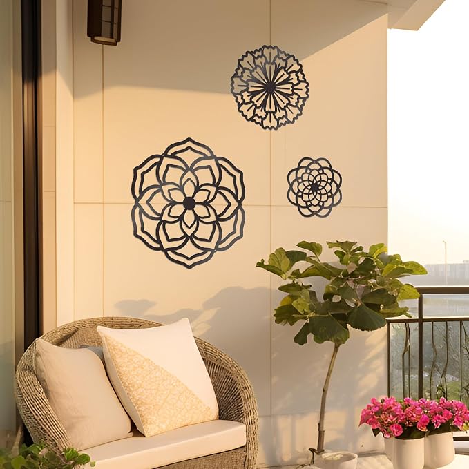 Zzbakress 3 Pcs Metal Flowers Wall Decor Black Wall Decoration Metal Flower Art Farmhouse Wall Decor Multiple Flowers Hanging Decor for Bathroom Living Room Kitchen Garden Office (Black Retro) | Farmhouse Flower Bathroom Decor Wall Decorations For Bath...