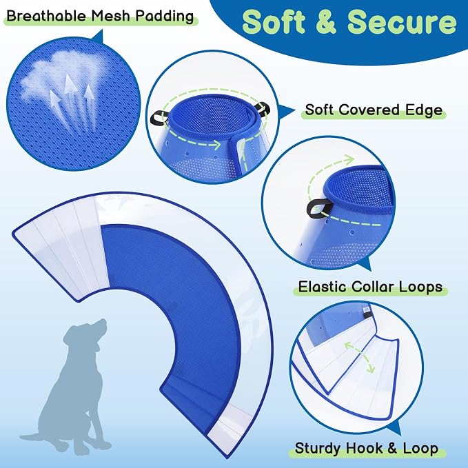 BARKLESS Transparent Dog Cone to Stop Licking Wounds, Soft E Collar, XL