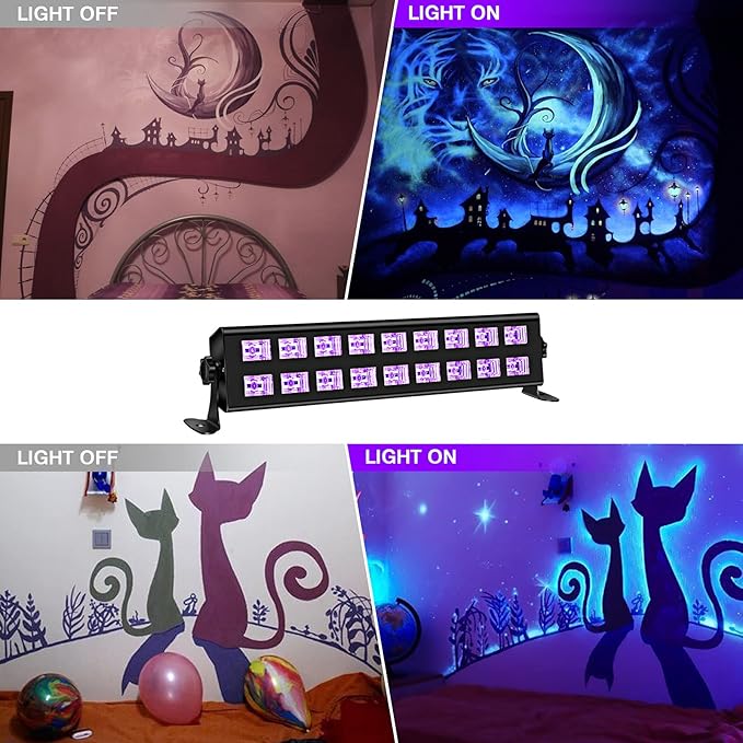 Black Light Bar Glow Party - 54W 18LEDs Powerful UV Black Light Glow in The Dark Party Supplies for Blacklights Party Body Paint Birthday Music Dance Nightclub Halloween Christmas Stage Lighting