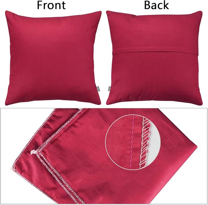 Thmyo 4-Pack 100% Cotton Comfortable Solid Decorative Throw Pillow Case, Square Cushion Cover Pillowcase Sublimation Blank Pillow Covers DIY Throw Pillowcase for Couch(16x16 inch/ 40x40cm,Dark red)