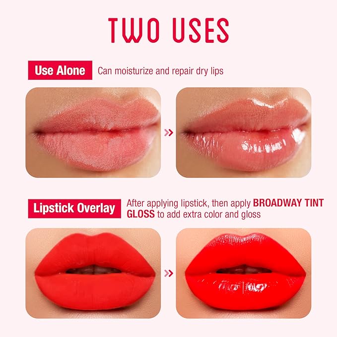 Ruby Kisses Broadway Vita-Lip Tinted Lip Gloss (9 Pack) Ultra-Hydrating, Nourishing, Soothing Formula with Vitamins, High-Shine Non-Sticky Lip Balm with Rosehip+Coconut Oil, Pink, Red & Brown Shades