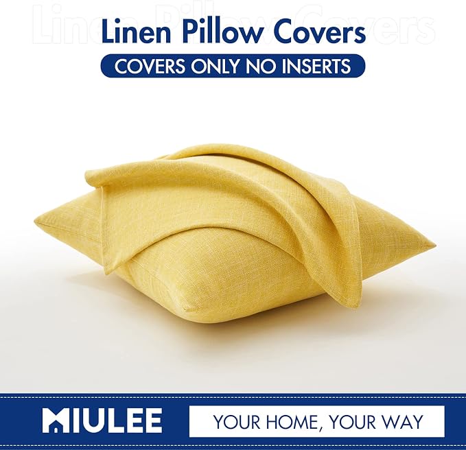 MIULEE Pack of 2 Decorative Linen Burlap Textured Pillow Covers Farmhouse Boho Accent Pillowcases Spring Home Decor for Couch Sofa Bedroom Living Room 16x16 Inch Yellow