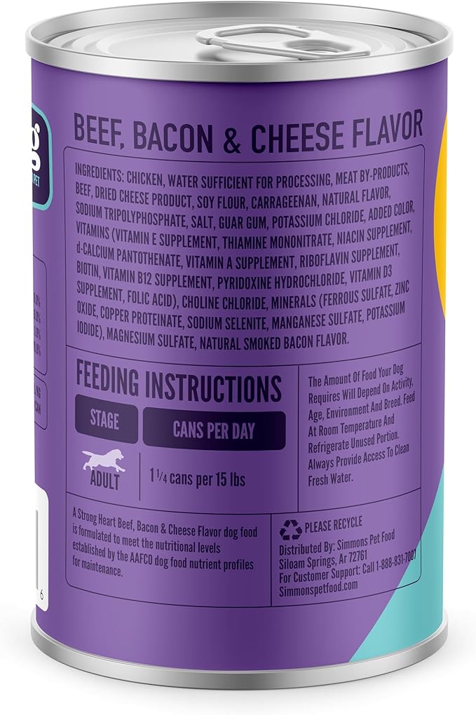 A Strong Heart Beef, Bacon & Cheese Dog Food Loaf, 13.2oz, 12pk | Loaf texture, chicken & beef blend, AAFCO all life stages, made in USA