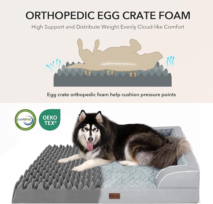 Orthopedic Dog Bed for Extra Large Dogs, 48x30in, Light Grey | Orthopedic Foam Relieves Joint Pressure, Bolsters Supports Head And Neck, Washable Cover, Non-Slip Bottom