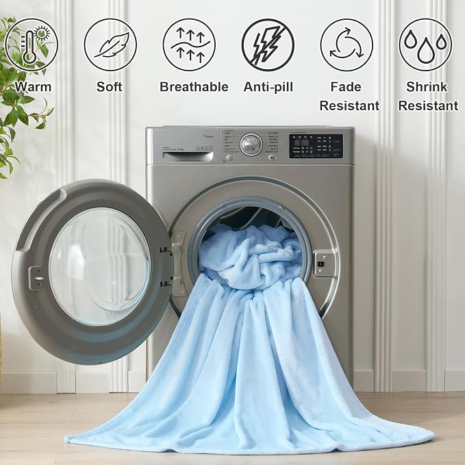 Hansleep Full Light Blue Fleece Blanket, Soft Flannel Bed Blanket | Fuzzy Cozy Blanket 84x90 Inches, Multi-use for Bed, Sofa, Couch, Travel, Camping, All Season Warm Lightweight Cover