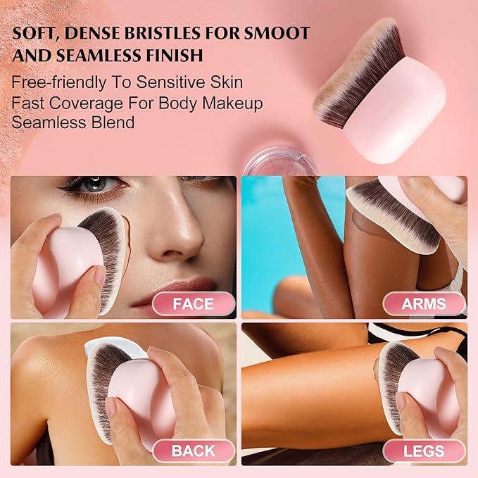 Extra Large Body Makeup Brush,75mm Wide-headed Body Coverage Applicator For Self Tanner, Leg Makeup &Body Blend for Tattoo Cover up Makeup, Oval Face&Back body makeup Brush Wet&Dry Use (pink)