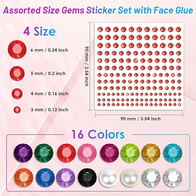 Cosplay Makeup Face Gems with Rhinestone Glue for SFX, Shynek Rhinestones Sticker for Eye Jewels Gems Body Skin Glue Spirit Adhesive for Eye Jewels Hair Costume Cosplay