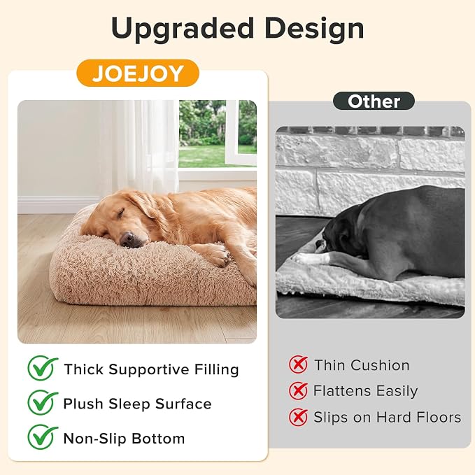 JOEJOY Dog Bed Crate Pad, Deluxe Plush Washable Dog Beds Fulffy Soft Kennel Pad Anti-Slip Pet Sleeping Mat for Medium Small Dogs, 29" x 21", Beige