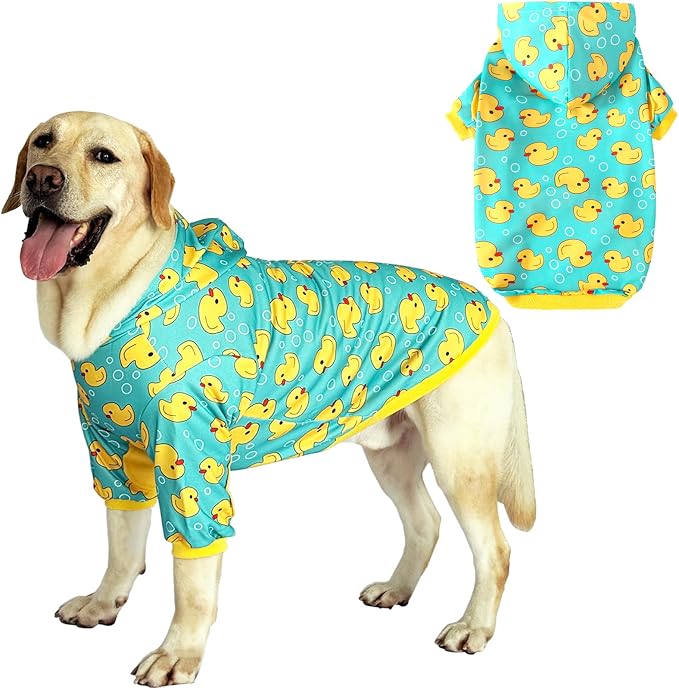 Dog Hoodie Pullover Sweatshirts Soft and Stretch Pets Clothes Yellow Duck Hooded for Medium Large Dogs（Yellow Duck L）