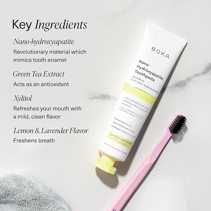 Boka Fluoride Free Toothpaste, Nano Hydroxyapatite Toothpaste, Appropriate for Sensitive Teeth - for Adult, Kids Oral Care - Lemon Lavender Flavor, 1.3 Fl Oz 2Pk US Manufactured