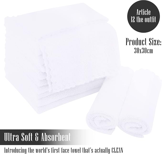 TENSTARS 12 Pack Premium Washcloths Set - Quick Drying- Soft Microfiber Coral Velvet Highly Absorbent Wash Clothes - Multipurpose Use as Bath, Spa, Facial, Fingertip Towel (White)