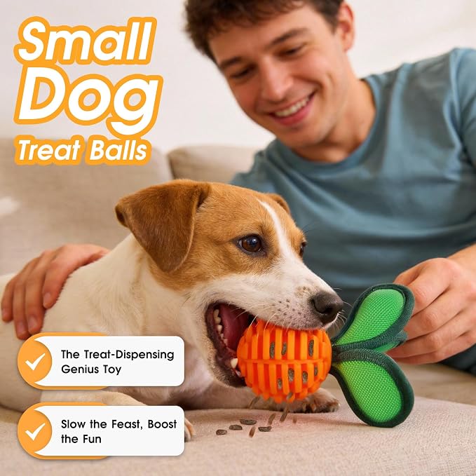 2 Pack Dog Chew Toys for Small Breeds, 2.2" Treat Dispensing Ball, Small Dog Toy Ball with Squeaker for Anxiety & Boredom, Interactive Puppy Chew Toy for Fetch, Tug & Dental Care