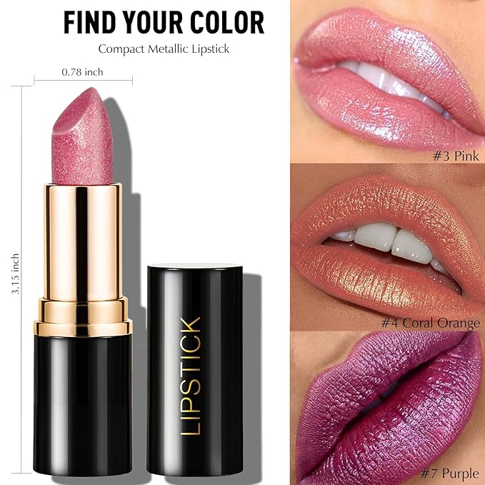 Glitter Lipstick Metallic Coral Orange, Shimmer Lip Stick Long Lasting Waterproof Pearl Diamond Creamy Lipstick Makeup Sparkle High Pigmented Shine Moisturizing Lip Balm Non Stick Cup for Women