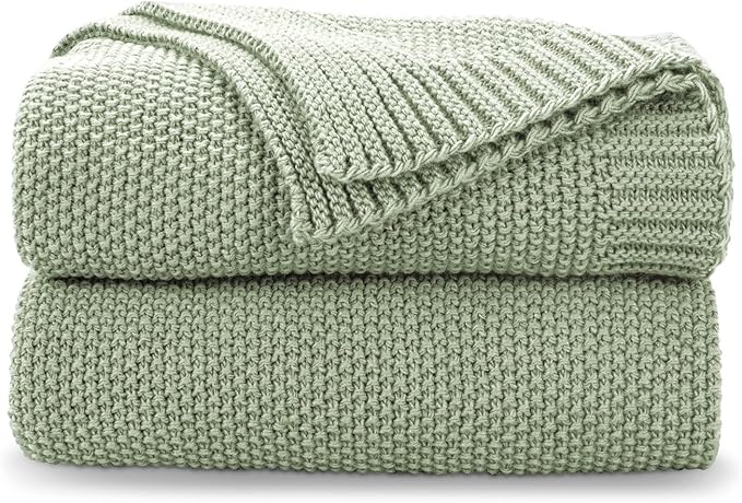 CozeCube Sage Green Seed Stitch Throw Blanket 50"x60", Farmhouse Decor | Blanket for Couch, Soft Cozy Cable Knit Throw for Bed Sofa Living Room, Lightweight Warm Decorative Christmas Blanket