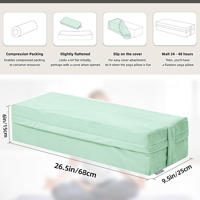 GOFORIT Yoga Bolster Pillow for Meditation and Support，Rectangular Meditation Pillow for Restorative Yoga，26.5"X9.5" X6"