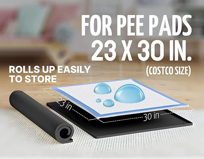Skywin Dog Pee Pad Holder Tray Fits for 30” x 23” Pee Pads - 1 Pack - Black | Corner Lock Holes, Raised Edges, Non-Spill, Easy to Clean Silicone Dog Potty Tray Holder, For Indoor Floor Protection