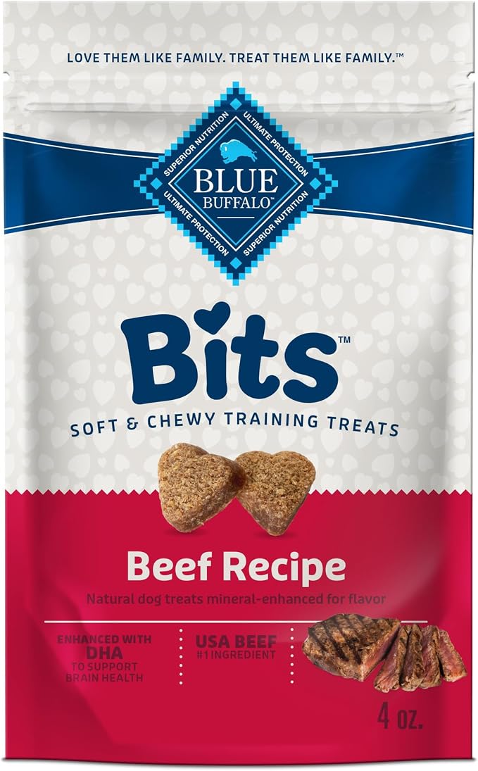 Blue Buffalo Bits Beef Training Treats, 4 oz | Real Beef First, DHA for Cognitive Development, No Chicken By-Product Meals, Free from Red Dye 40