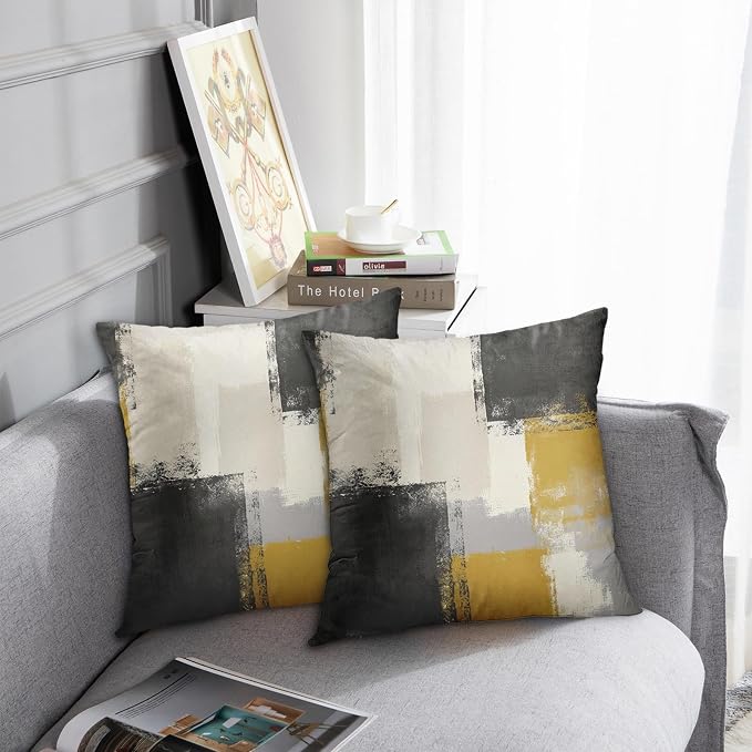 Emvency Throw Pillow Covers Set of 2, 18 x 18 Inch, Yellow Beige | Abstract Modern Painting Outdoor Decorative Square Pillow Cases Couch Cushion Case for Couch Bed Sofa Living Room Home Decor