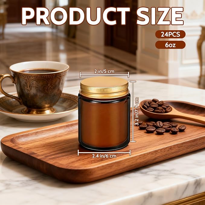 24 Pack 6 oz Coffee Scented Soy Candles, Bulk Glass Jar Aromatherapy Candles, Long Lasting Soy Wax Candles for Home, Wedding, Party & Stress Relief