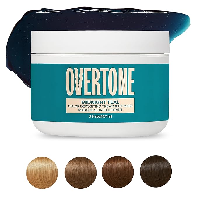 Overtone Semi Permanent Hair Color Conditioner, Midnight Teal, 8 oz, Nourishing, Damage-Free, Color Depositing Mask for All Hair Types with Shea Butter & Coconut Oil, Vegan & Cruelty-Free