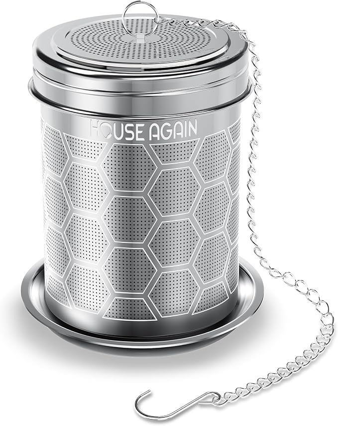 HOUSE AGAIN Tea Infuser for Loose Leaf Tea, Extra Fine Mesh Tea Strainers, 304 Stainless Steel with Chain Hook, Loose Leaf Tea Steeper for Brew Tea Spices & Seasonings, Geometric Design