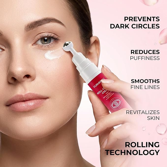 Roll-On Eye Cream with 360° Cooling Roller, Depuffing Gel with Collagen, Hydrating Under Eye Cream Reduce Puffiness, Dark Circle, Fine Lines & Bags, Moisturizing Treatment Serum, 0.5 Oz