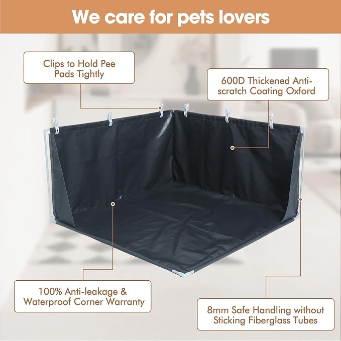 Dog Pee Pad Holder with High Walls with Pee Pads Clips | Waterproof Pee Pad Holder Foldable, Indoor Dog Potty Tray for Puppy & Large Dogs, Splash-Proof No Spill Pee Shield for Pets