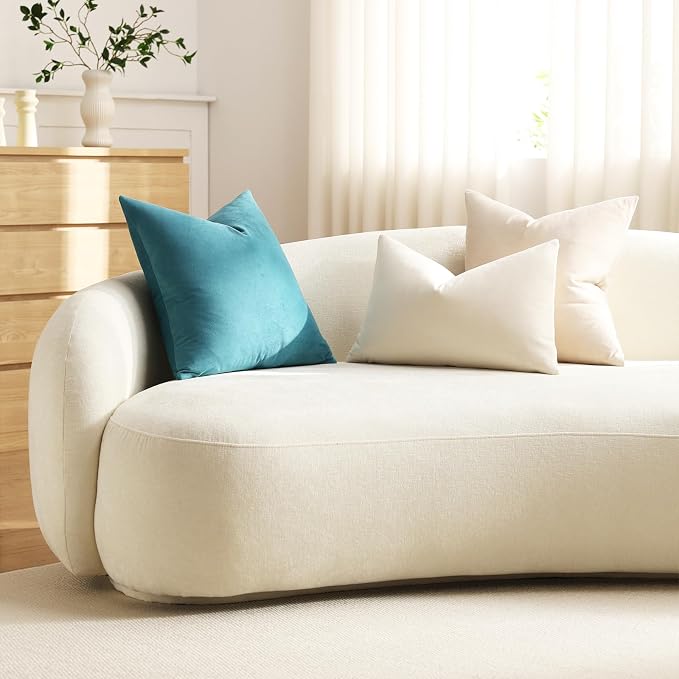 Throw Pillow Covers 20x20 Beige: Pack of 2 Cozy Soft Velvet Square Modern Luxury Decorative Throw Pillow Cases for Sofa Couch Living Room Bed Home Decor