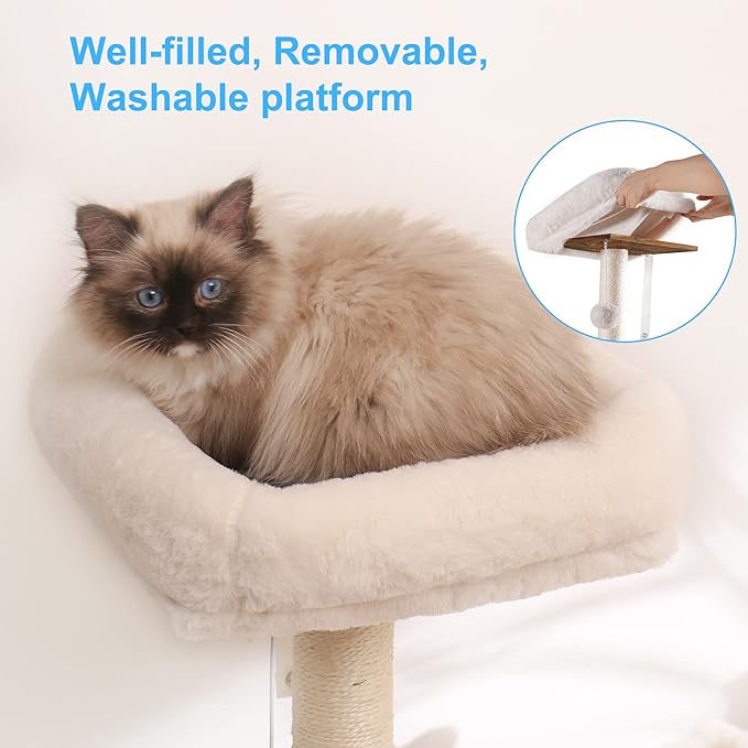 Hey-brother Cat Tree Tower, Food Station, XL Litter Box Enclosure, MPJ101SG | 48.81 Inches Wooden All-in-one Cat Furniture, Large Hammock, Bed, Scratching Posts, Big Basket for Indoor Cats, Rustic Gray