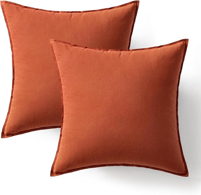 MIULEE Fall Decorative Linen Pillow Covers 20x20 Inch Burnt Orange | Pack of 2, Boho Farmhouse Modern Accent Throw Pillows, Soft Neutral Cushion Covers, Home Decor for Sofa Couch Bed Living Room