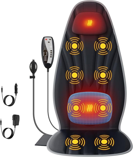 SLOTHMORE Back Massager with Heat, Full Body Massage Pad with Pillow Neck Support, Chair Massager with 3D Lumbar Support and 8 Vibration Motors, Christmas Gifts for Dad Mom, Home Office Use