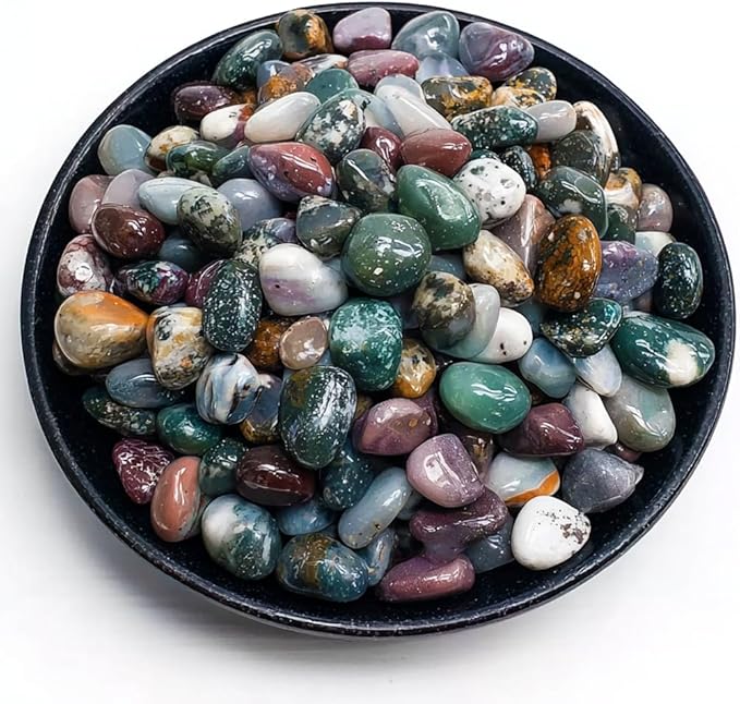 Polished Ocean Jasper Crystal Chips Set, 0.4", 128 Pcs - Handpicked Tumbled Stones and Crystals Bulk for Healing, Reiki, Meditation, Witchcraft and Home Decor