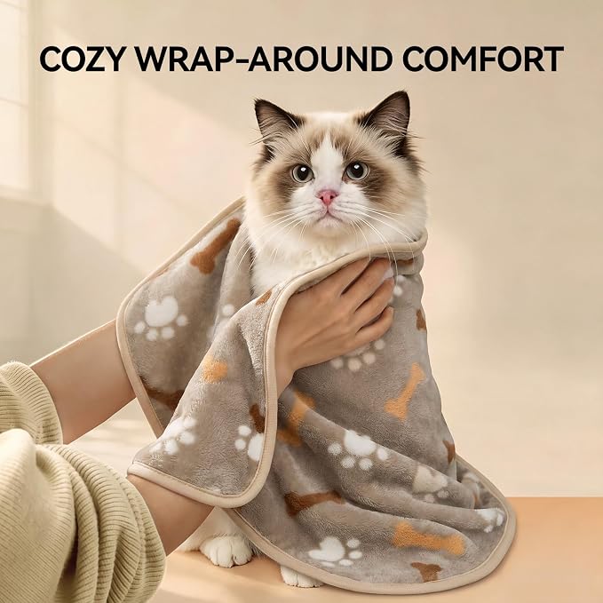 LINENLUX Dog Blankets 3-Pack, Super Soft Fluffy Fleece Pet Throw Warm | Premium flannel fleece pet throw for cat, puppy. Cozy warm for bed, crate, or couch naps; Blue/Brown/Grey-3pcs 40x31 inch