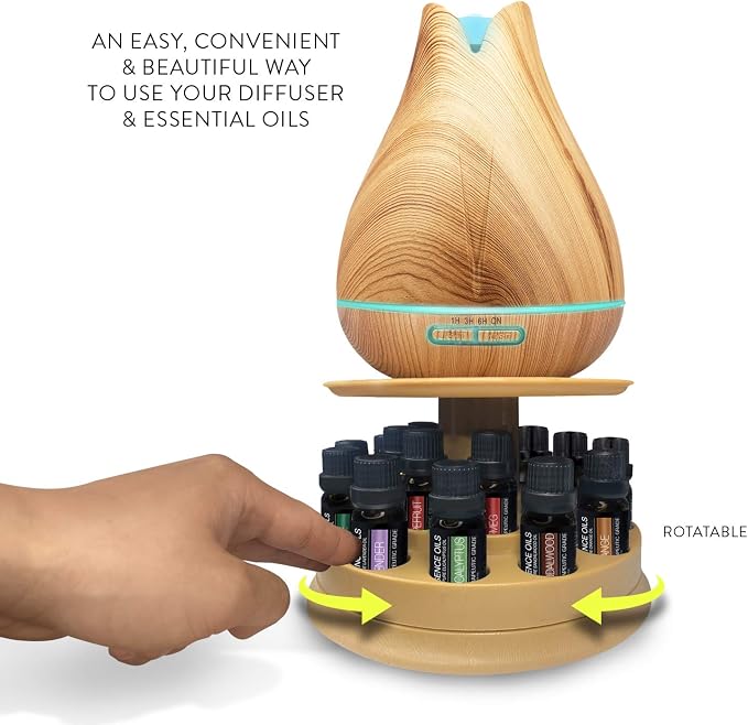 Aromatherapy Essential Oil Diffuser Gift Set with 20 Oils and Rotating Display Stand - 400ml Ultrasonic Diffuser with 20 Essential Plant Oils - 4 Timer & 7 Ambient Light Settings