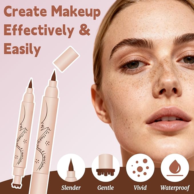 WEU 2-in-1 Freckle Pen and Stamp for Natural Fake Freckles, Waterproof & Stain-resistant Faux Freckles, 2 Pcs (Light Brown and Chestnut)