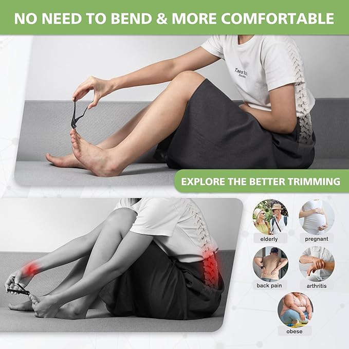 BALUCA Ergonomic Nail Clipper for Seniors - Toenail Clipper for Thick Toenails and Fingernails, Long Handle Nail Clippers with Catcher (Black, Long Handle)