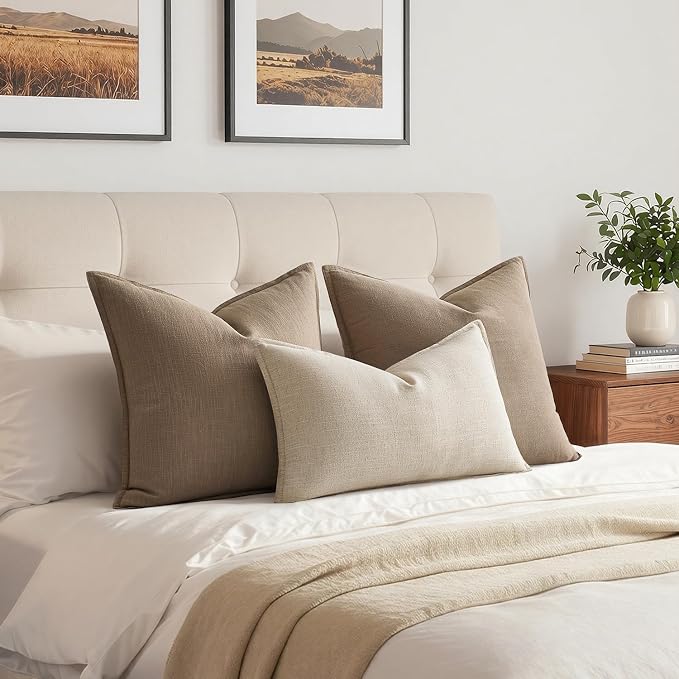 MIULEE Decorative Linen Lumbar Pillow Cover 12x20 Inch Natural Beige | Boho Farmhouse Neutral Couch Long Throw Pillow for Bed, Pack of 1 Accent Modern Pillowcase, Sofa Livingroom Home Decor