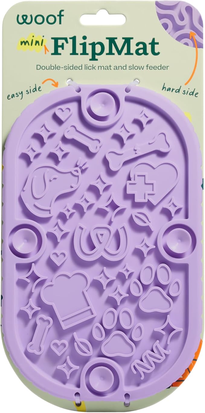 Woof FlipMat Mini, Dual-Sided Dog Lick Mat & Slow Feeder, Lavender