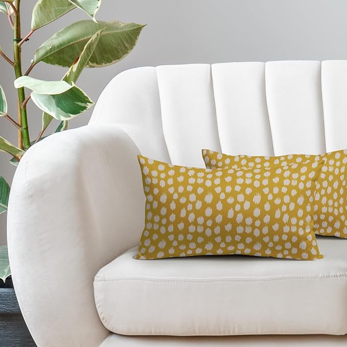 Sweetshow Yellow Cream Dots Lumbar Pillow Covers 12x20 Set of 2 Boho Design Polka Dot Print Throw Pillows Modern Outdoor Decorative Pillowcase Rectangle Linen Cushion Cases Decor for Sofa Couch Bed