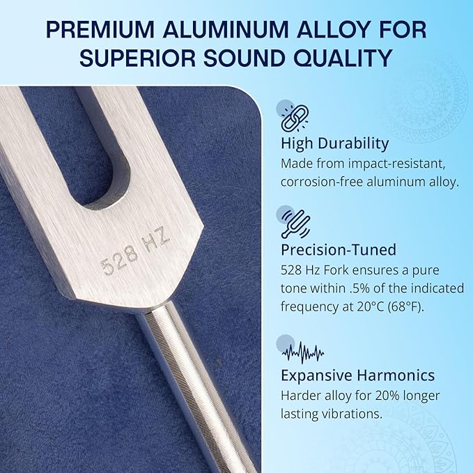 528 hz Tuning Fork for Healing - Precision-Machined Aluminum Alloy - Made in USA - Chakra Healing, Sound Therapy, Reiki, Yoga, Energy Balancing Tools - Tuning Fork Medical Grade.