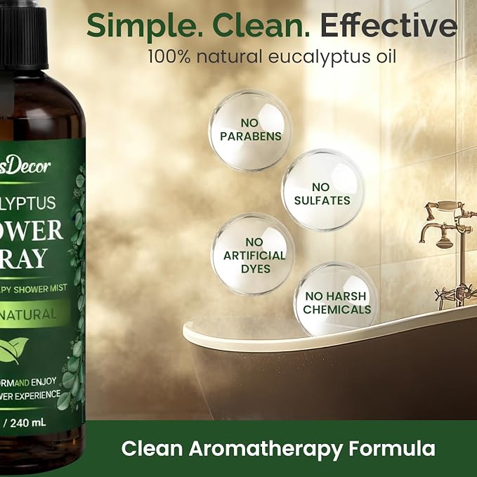 Eucalyptus Shower Spray 8oz – Aromatherapy Shower Mist, Spa and Sauna Inspired Shower Steamer Alternative for Refreshing, Relaxing Showers - Bath Oil Spray Eucalyptus Essential Oil
