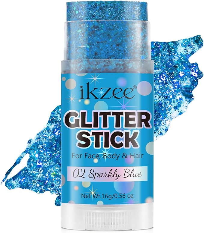 Blue Hair Glitter Stick - Chunky Sequins Face Glitter for Carnival, Rave & Concerts, Waterproof Body Glitter Makeup for Kids & Women, Festival Accessories
