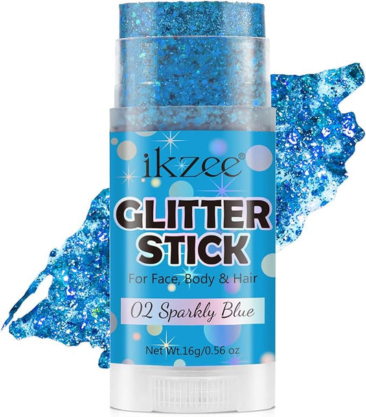 Blue Hair Glitter Stick - Chunky Sequins Face Glitter for Carnival, Rave & Concerts, Waterproof Body Glitter Makeup for Kids & Women, Festival Accessories