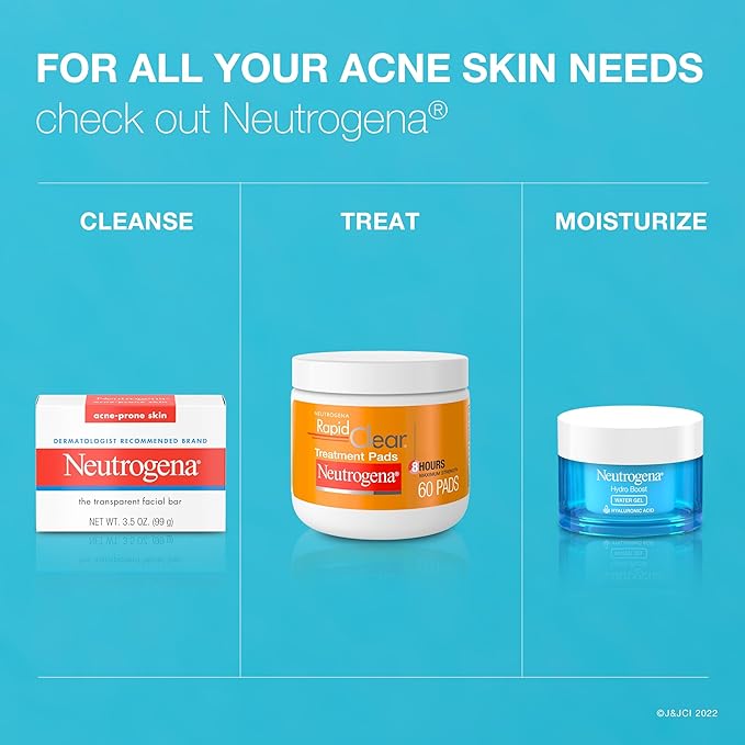 Neutrogena Facial Cleansing Bar for Acne-Prone Skin,Gentle Non-Medicated Daily Cleanser,Non-Comedogenic Transparent Soap with Glycerin,No Dyes or Detergents,3.5 oz,(Pack of 3)